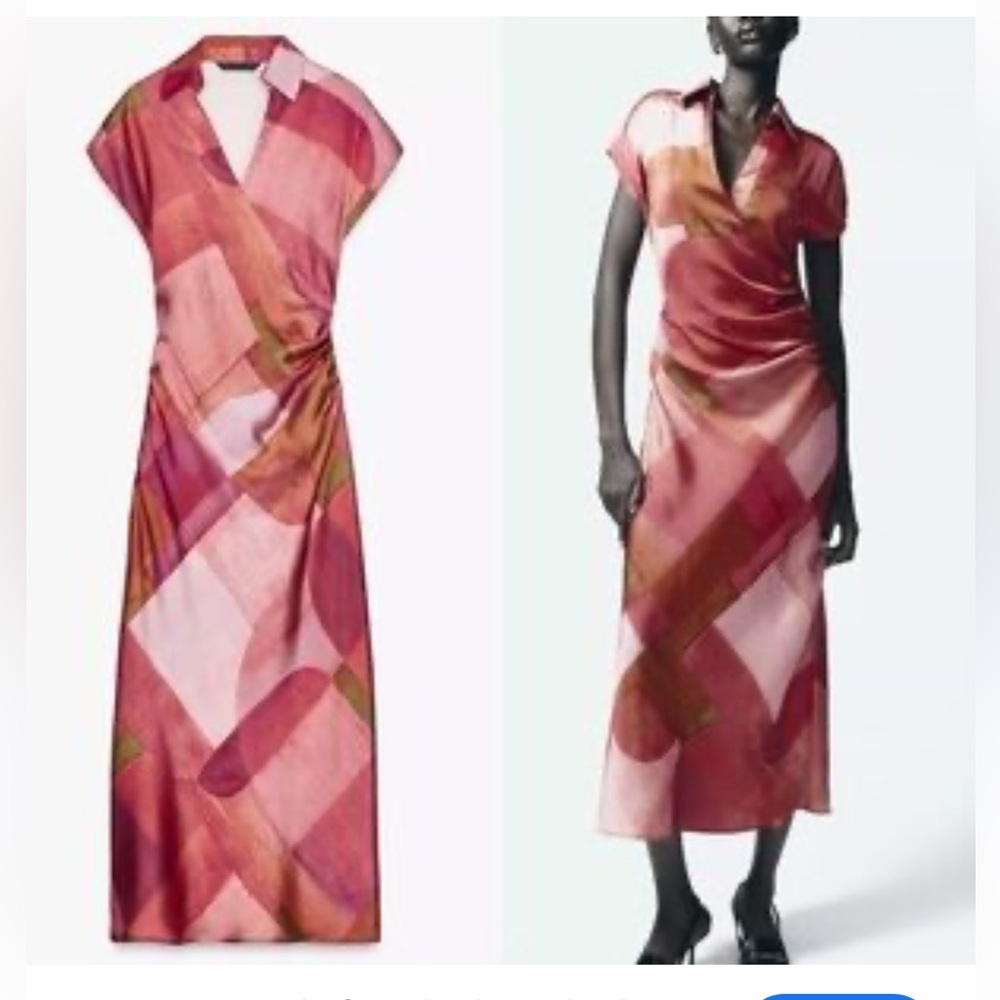 Zara Pink & Red Geometric Midi Dress